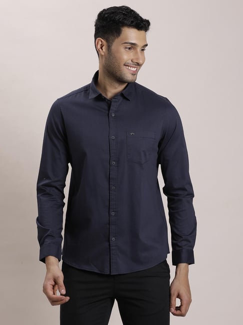 Turtle Navy Blue Cotton Slim Fit Shirt-picture-21