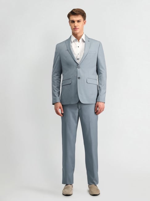 Arrow Grey Slim Fit Self Pattern Three Piece Suit