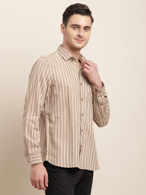 Turtle Beige Organic Cotton Slim Fit Striped Shirt-picture-14