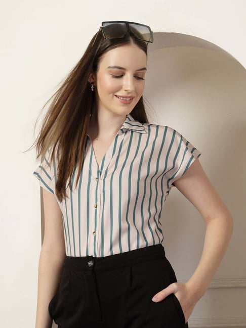 Style Quotient White Striped Formal Shirt