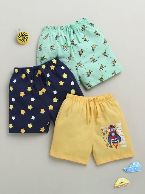 Bumzee Yellow Cotton Printed Shorts for Boys