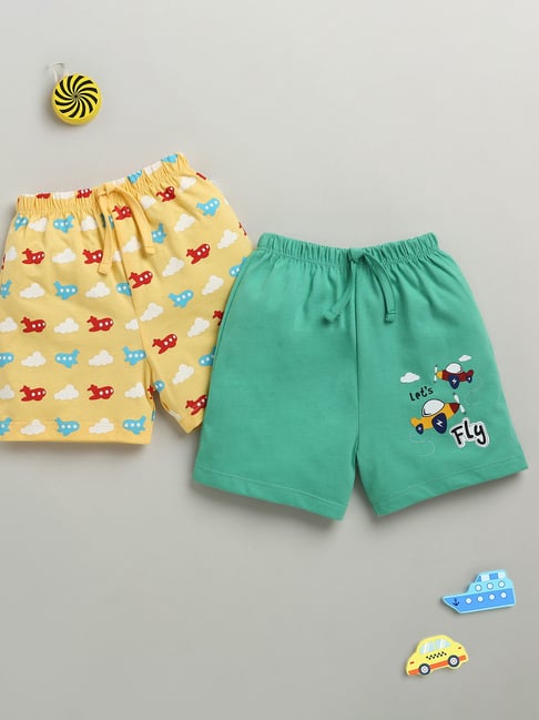 Bumzee Green Cotton Graphic Shorts for Boys