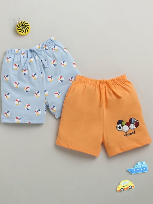 Bumzee Orange Cotton Graphic Shorts for Boys