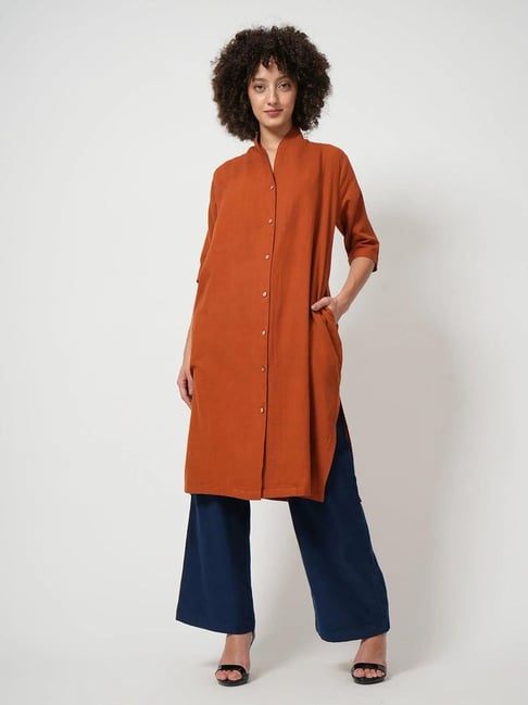 Saltpetre Navy Blue Orange Cotton Relaxed Shirt Pant