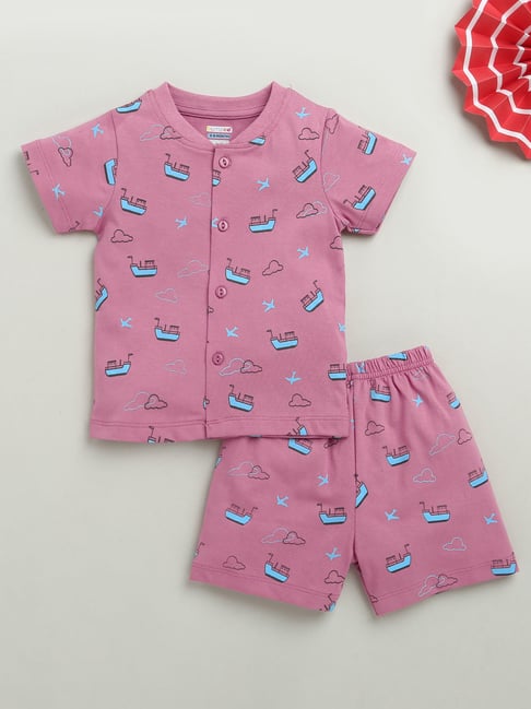 Bumzee Purple Cotton Graphic Jhabla With Short for Girls-picture-35