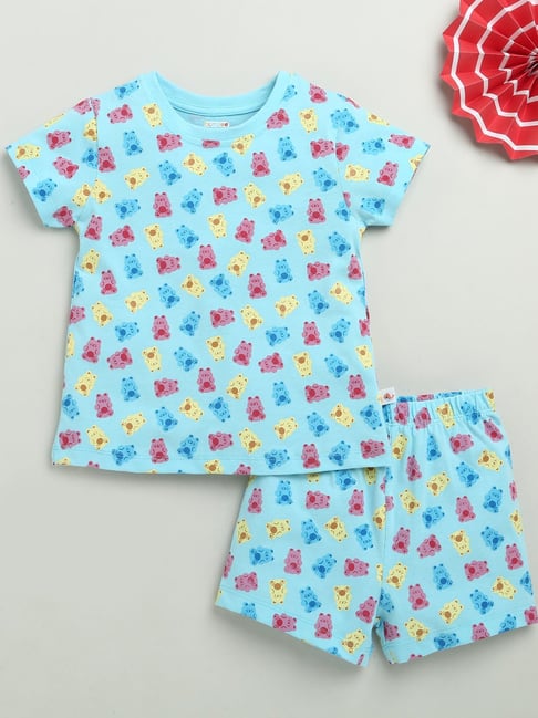 Bumzee Blue Cotton Printed T-Shirt With Short for Girls-picture-47
