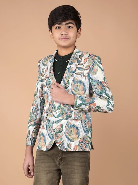 Crimsoune Club Boys Green Polyester Floral Blazer-picture-36