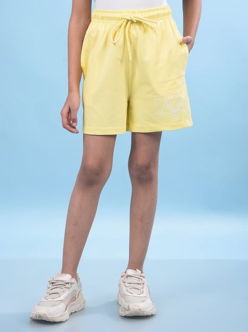 Crimsoune Club Girls Yellow Cotton Self Shorts-picture-34