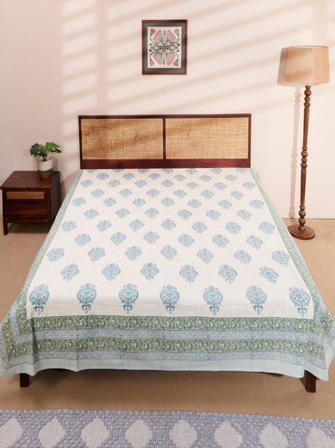 Fabindia Eesha Teal Cotton Printed King Bed Cover-picture-36
