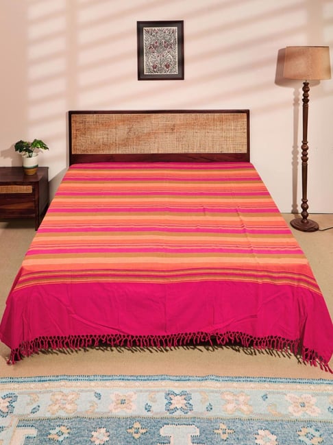 Fabindia Standalone Fuchsia Cotton Woven Single Bed Cover-picture-10