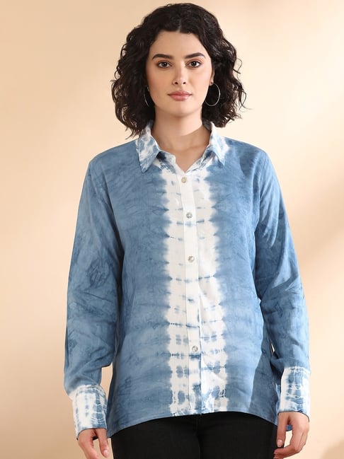 Maaesa Blue Cotton Tie - Dye Shirt-picture-40