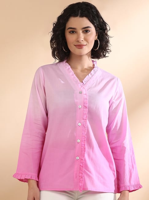 Maaesa Pink Cotton Ombre Shirt-picture-11