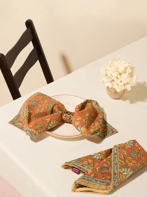 Fabindia Taamisra Rust Cotton Printed Napkins - Set of 6-image-19