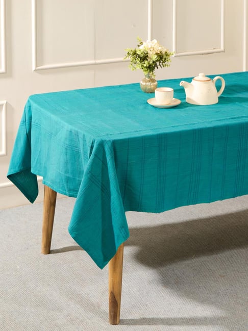 Fabindia Sherkote Teal & Blue Cotton Woven Table Cloth (6 Seater)-picture-10