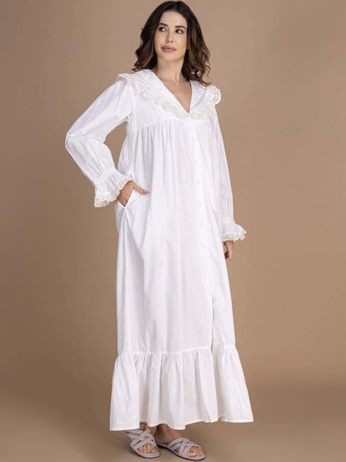 Floor Length White Silky Nightgown Moomaya White Night Gown