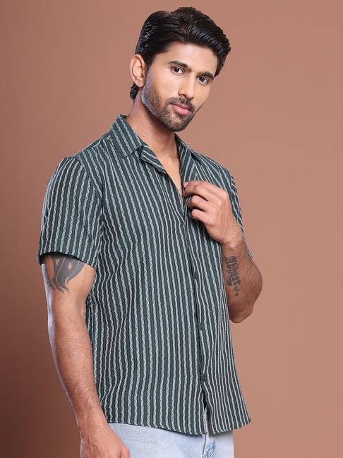 Indian Needle Olive Regular fit Stripes Shirt-picture-19