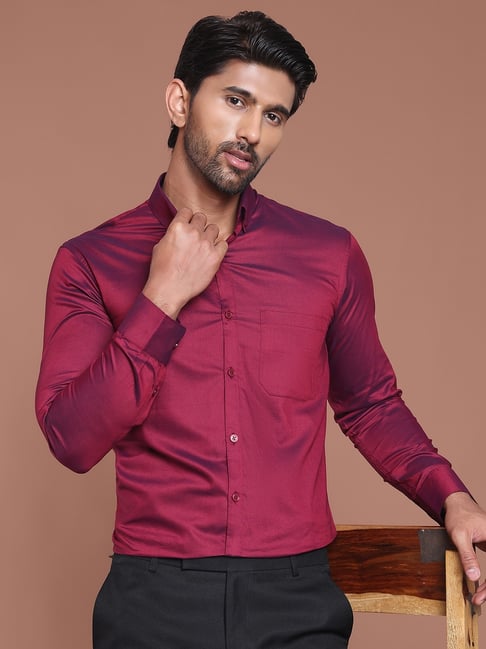 Indian Needle Red Regular fit Solid Shirt-picture-15