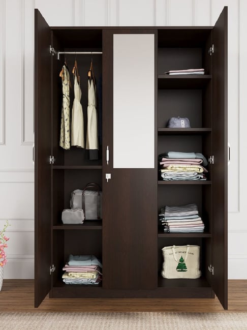 Nilkamal Willy 3 Door Wardrobe with Mirror (New Wenge)