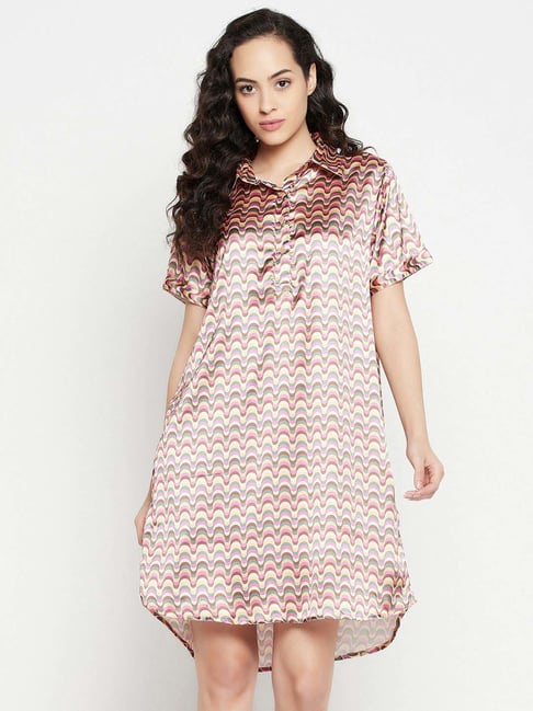 Clovia Multi Satin Regular Fit Printed Nighties-picture-20