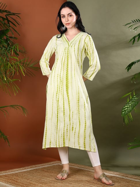 Maaesa Green Cotton Tie - Dye Kurta-picture-25