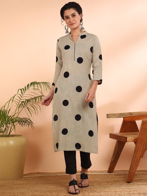 Maaesa Grey Cotton Polka Dot Kurta-picture-35