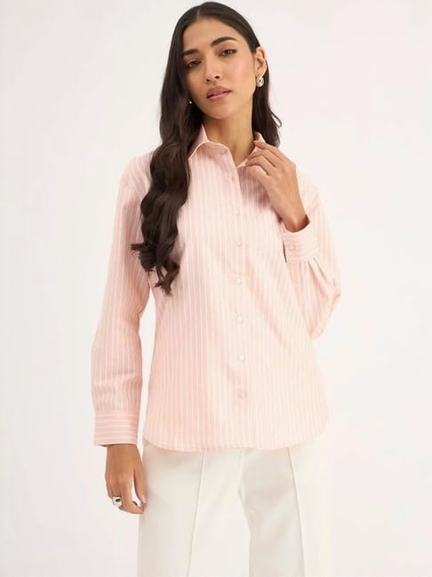 SALT Attire Peach Mariner Striped Shirt With Lace Detail-picture-35