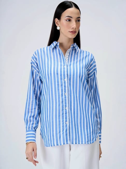 SALT Attire Blue Seafarer Striped Button Down Shirt-picture-29