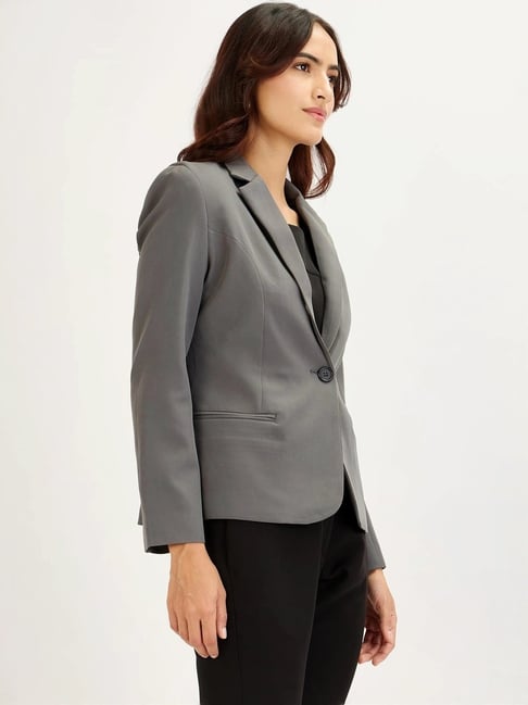 Buy Salt attire Gritty-Grey Single Breasted Blazer for Women