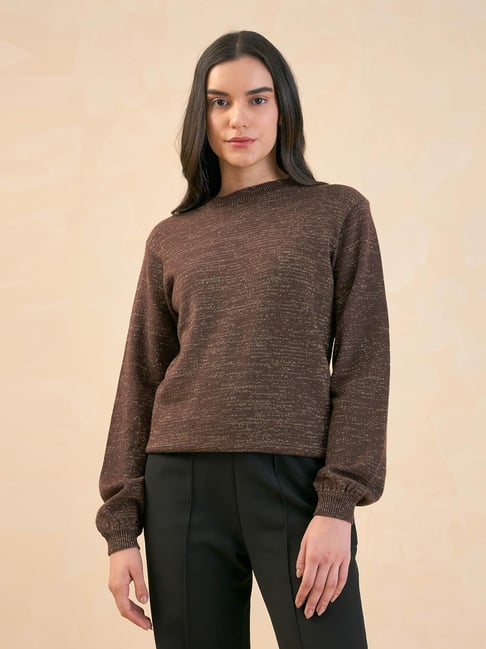 SALT Attire Brown Lissa Lurex Knit Sweater