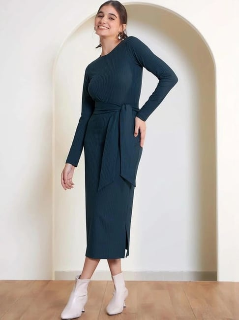 SALT Attire Green Agnes Longline Rib Knit Dress