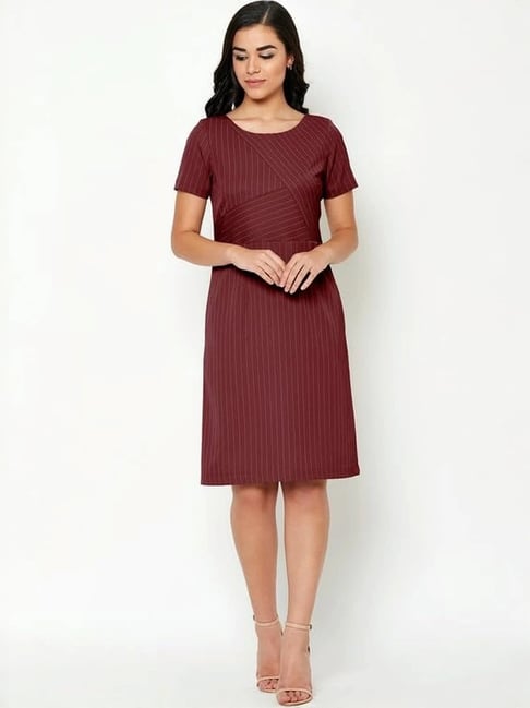 SALT Attire Maroon Rhea Striped Sheath Dress