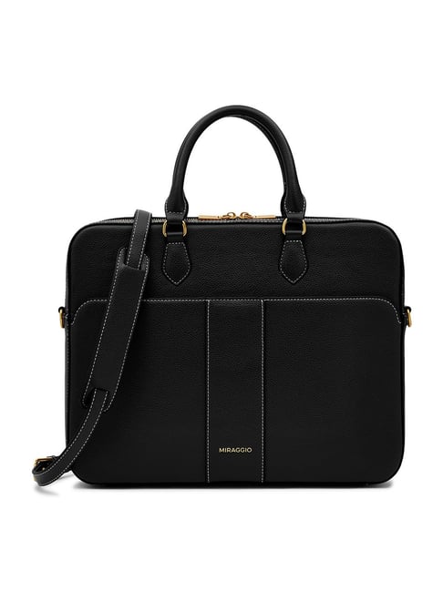 Miraggio Black Parker Textured Large Laptop Bag