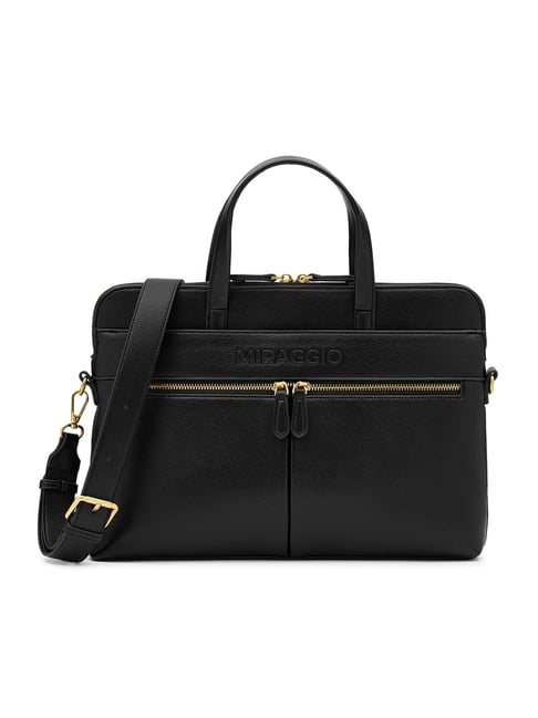 Miraggio Black Reese Textured Large Laptop Bag