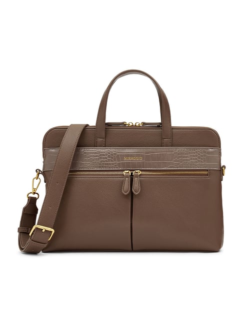 Miraggio Taupe Reese Textured Large Laptop Bag