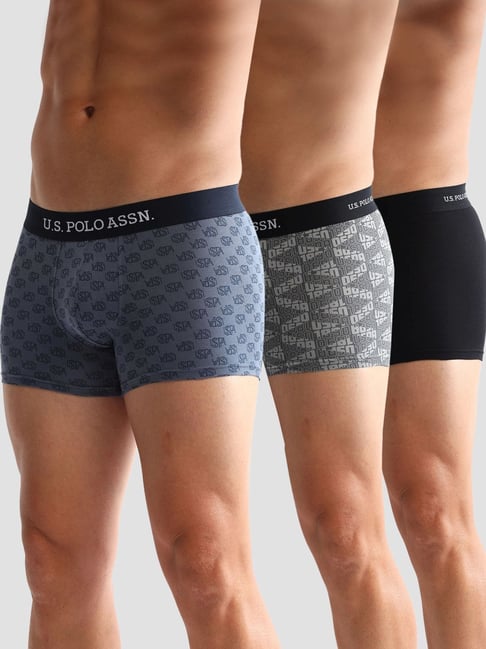U.S. Polo Assn. Multicolored Cotton Regular Fit Printed Trunks - Pack Of 3