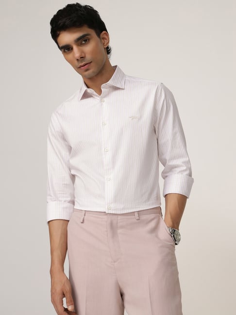 Andamen Pink Cotton Regular Fit Stripe Shirt-picture-40