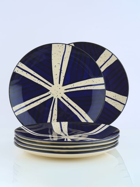 BlackCarrot Ceramic Blue & White Dinner Plates - Set of 6-picture-35
