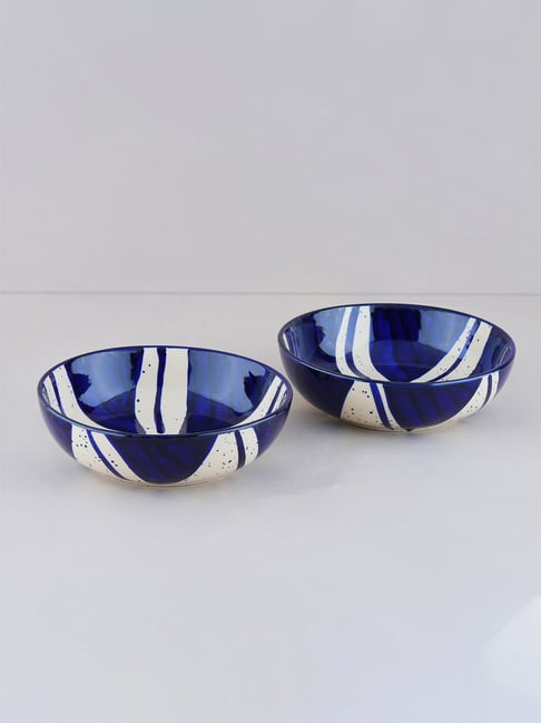Blackcarrot Ceramic Blue & White Bowls Set of 2-picture-37