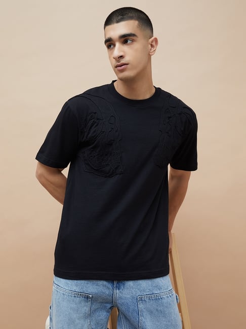Forca By Lifestyle Black Relaxed Fit Texture T-Shirt-picture-43
