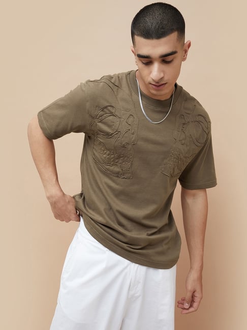 Forca By Lifestyle Brown Relaxed Fit Texture T-Shirt-picture-35