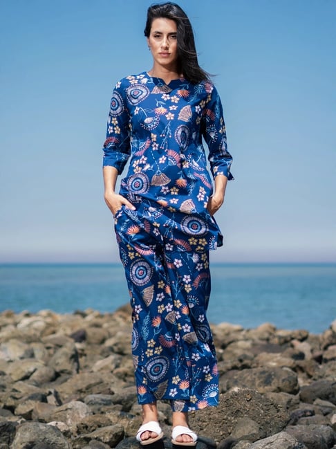 say blue printed pyjamas set