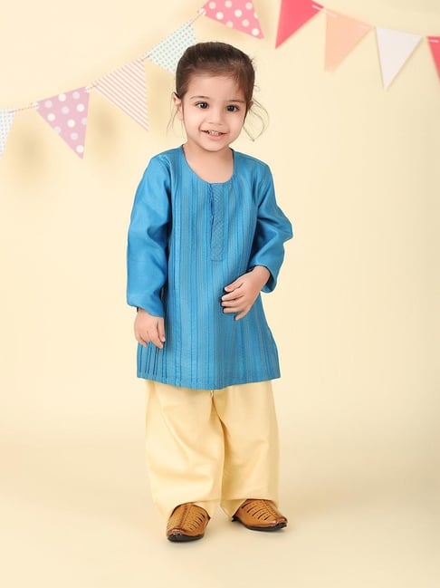 Fabindia Infant Boys Blue Viscose Blend Kurta Set