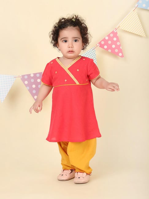 Fabindia Infant Girls Pink Cotton Striped 2pc Salwar Set-image-42