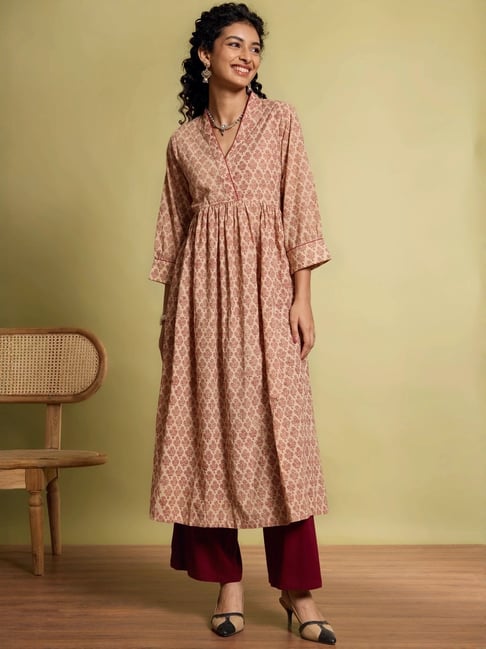 Taneira Beige Cotton Regular Fit Printed Kurtas-picture-40