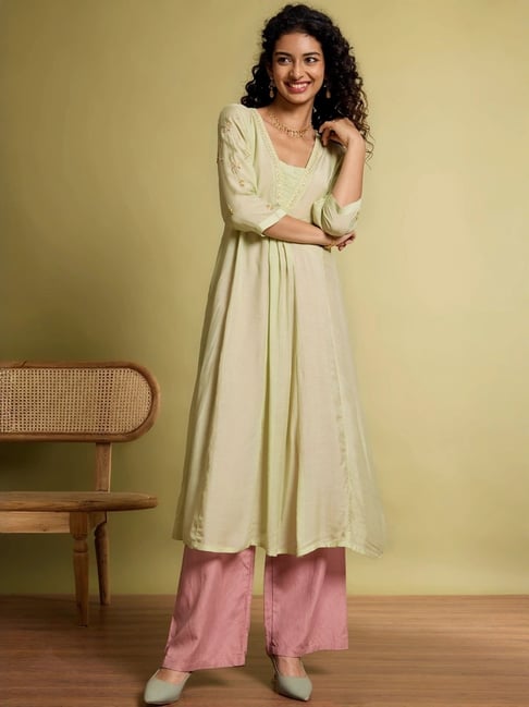 Taneira Light Green Regular Fit Embroidered Kurtas-picture-31