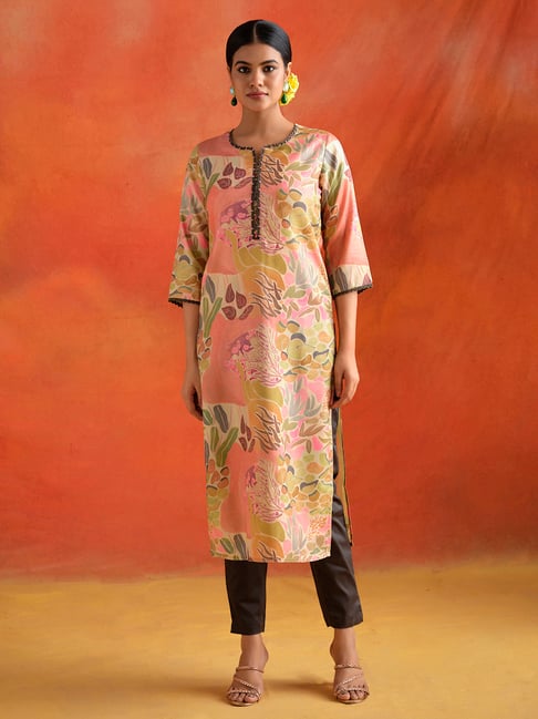 Jaipur Kurti Peach Printed Straight Kurta-picture-36