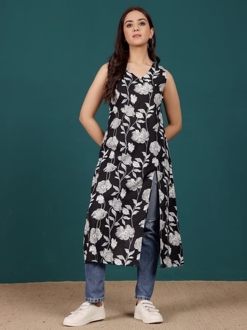 Varanga Black Cotton Floral Kurta-picture-27