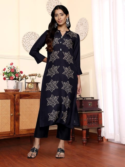 Varanga Black Silk Printed Kurta-picture-29