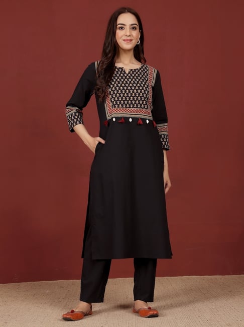 Varanga Black Cotton Printed Kurta-image-41
