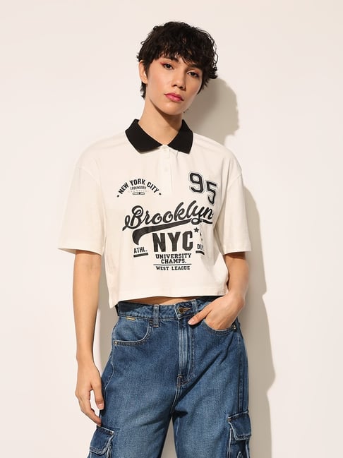 Clothing New Chic T Shirt Only White Cotton Self Design Short